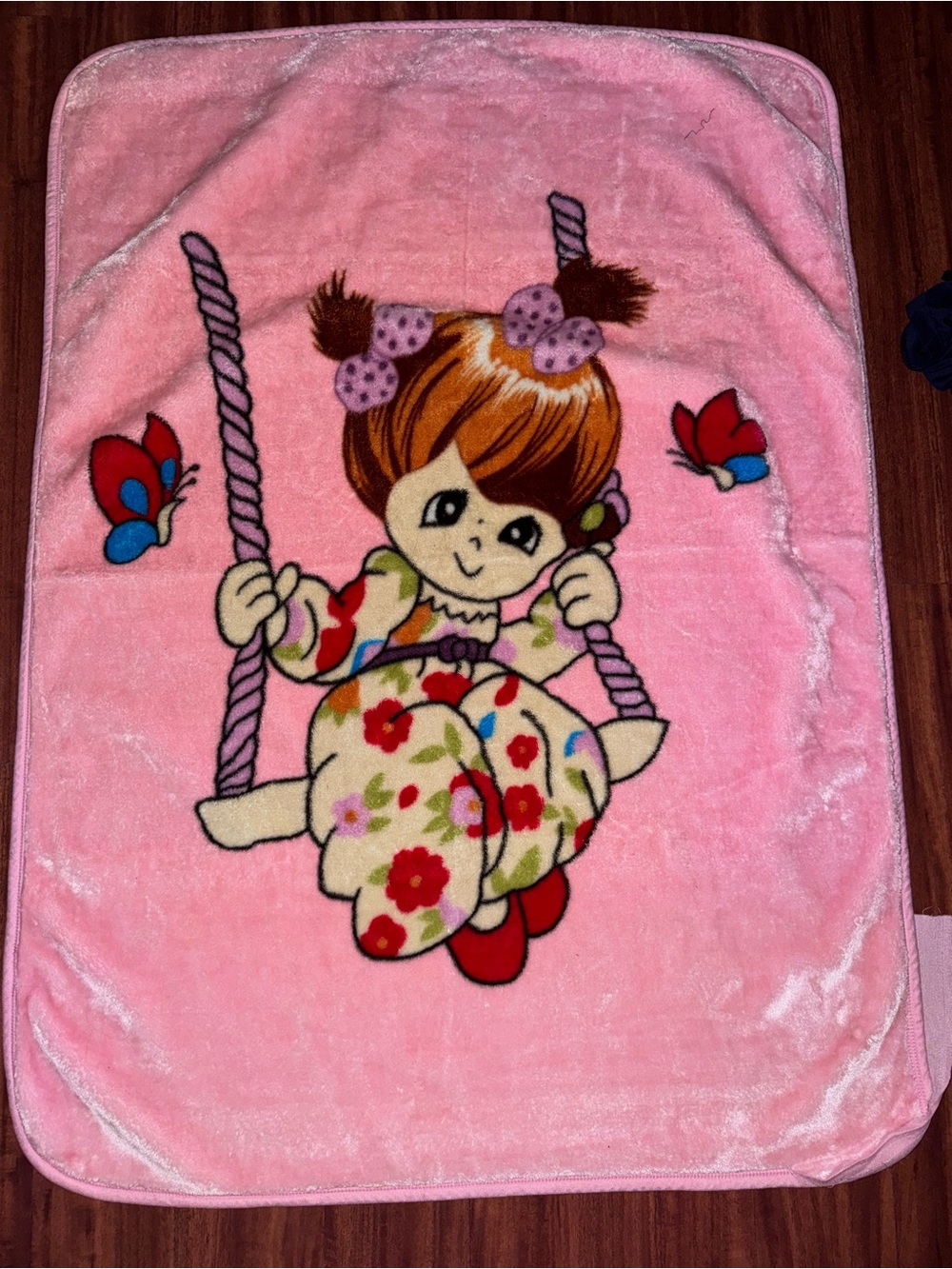 Pink Precious Moments Kids Blanket with Cute Swinging Girl